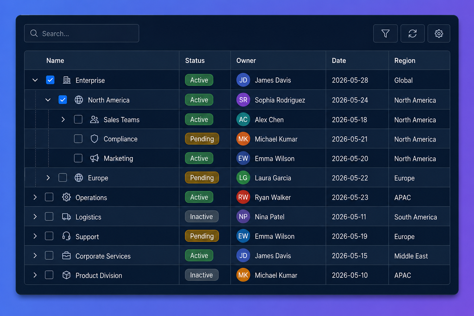 Screenshot-style illustration of the TreeListView hierarchical tree and list data grid
